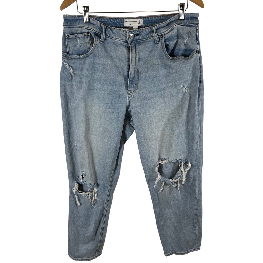 Abercrombie & Fitch Curve Love Mom High Rise Distressed Jeans Light Wash 32/14R